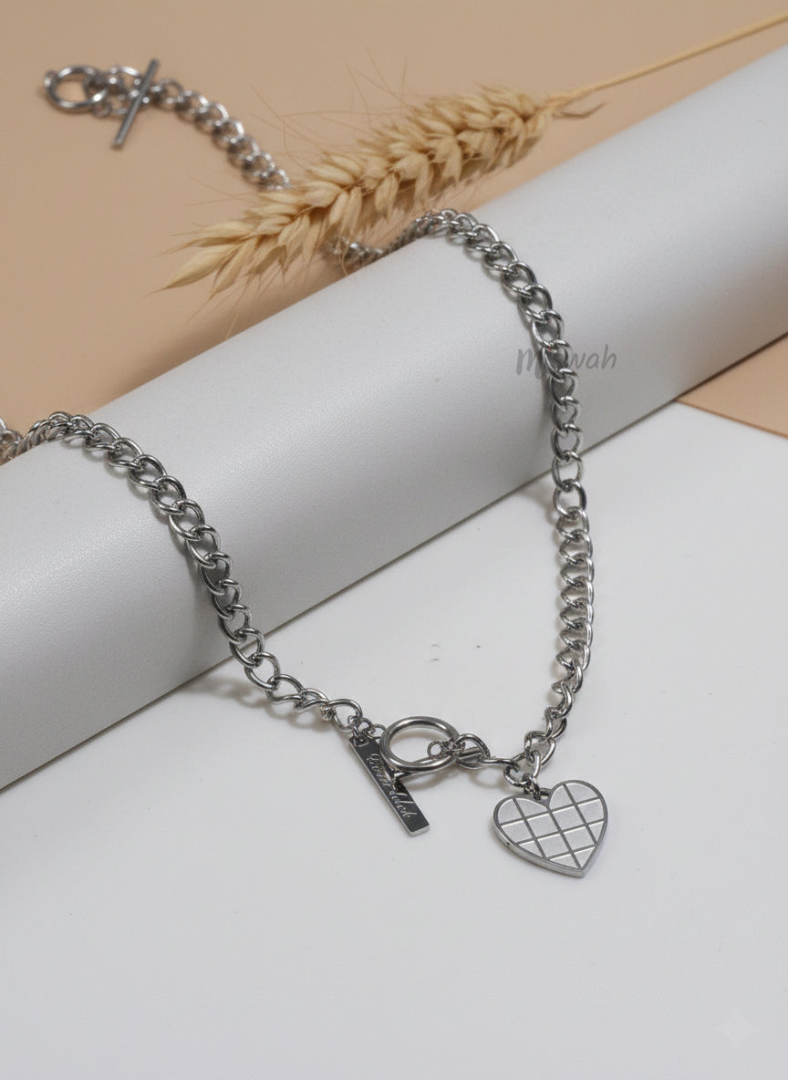 Silver Heart Charm Chain Bracelet