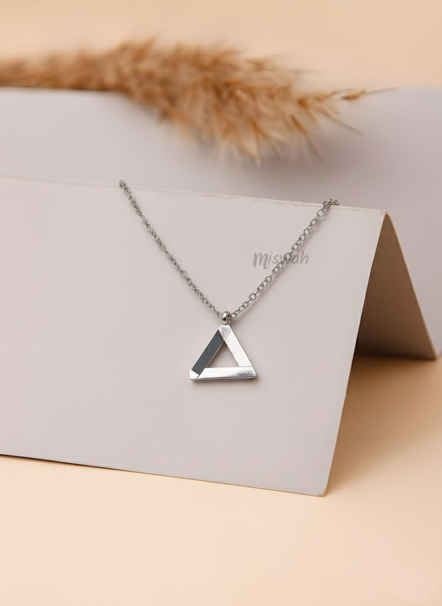 Silver Geometric Triangle Pendant Necklace | Minimal Stainless Steel Chain by Miswah