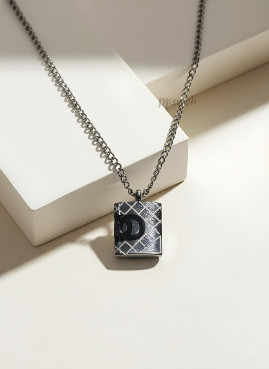 Black Enamel Pendant Necklace | Bold Statement Chain by Miswah