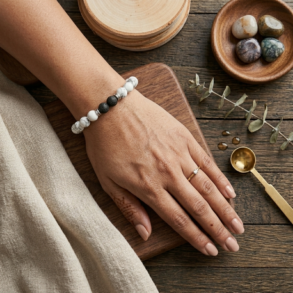 White Howlite & Lava Stone Bracelet
