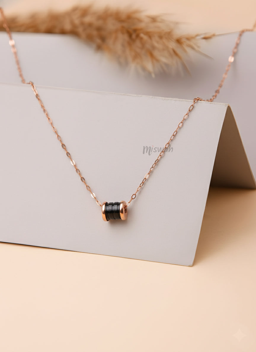 Rose Gold & Black Barrel Pendant Necklace