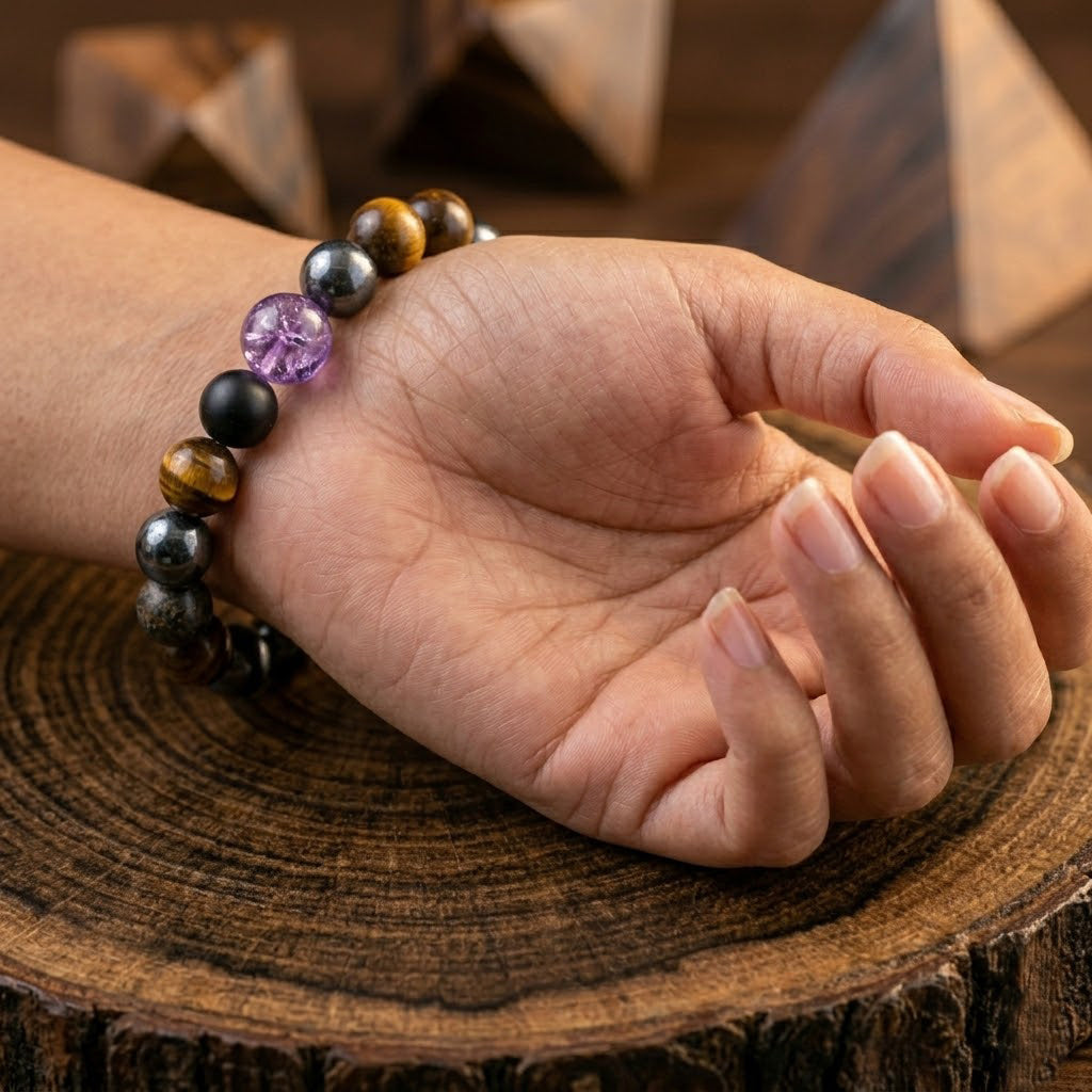 Tiger Eye & Amethyst Crystal Bracelet