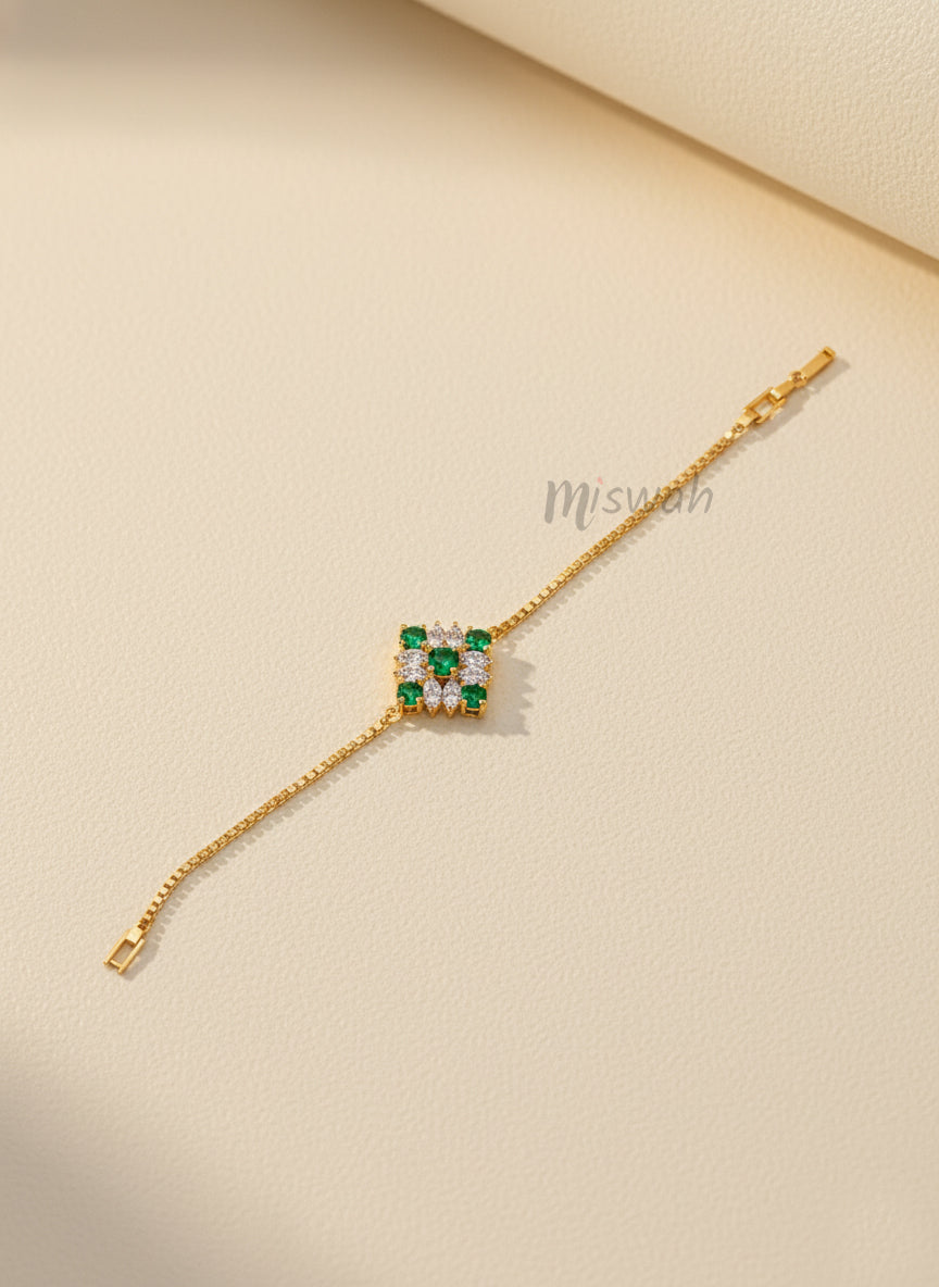 Vintage Style Green Stone Geometric Gold Bracelet