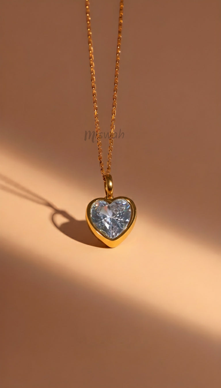 Bold Heart Crystal Gold Pendant Necklace