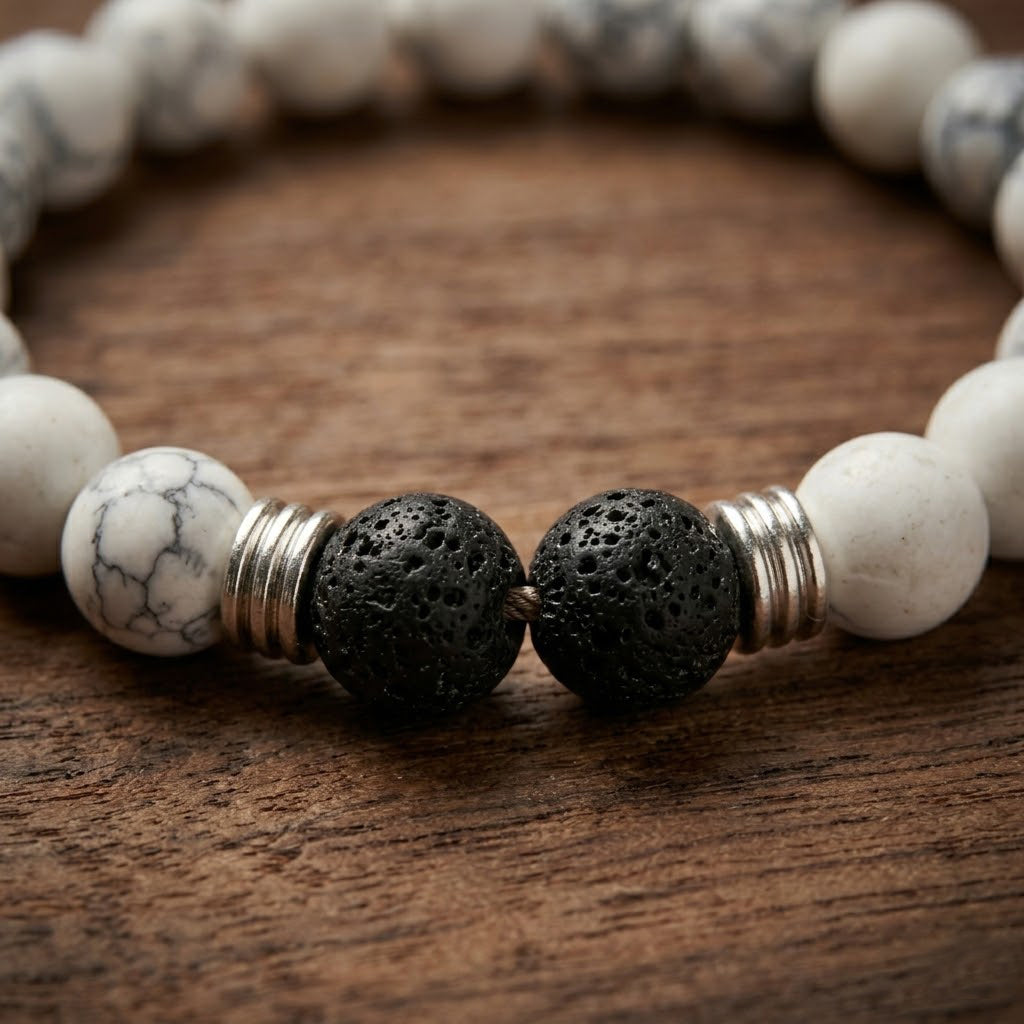 White Howlite & Lava Stone Bracelet