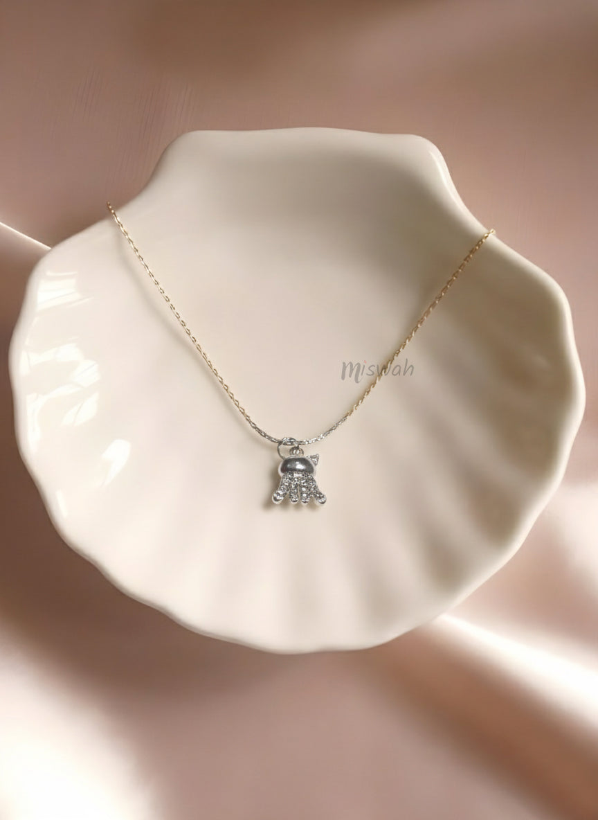 Silver Tone Crystal Jellyfish Pendant Necklace
