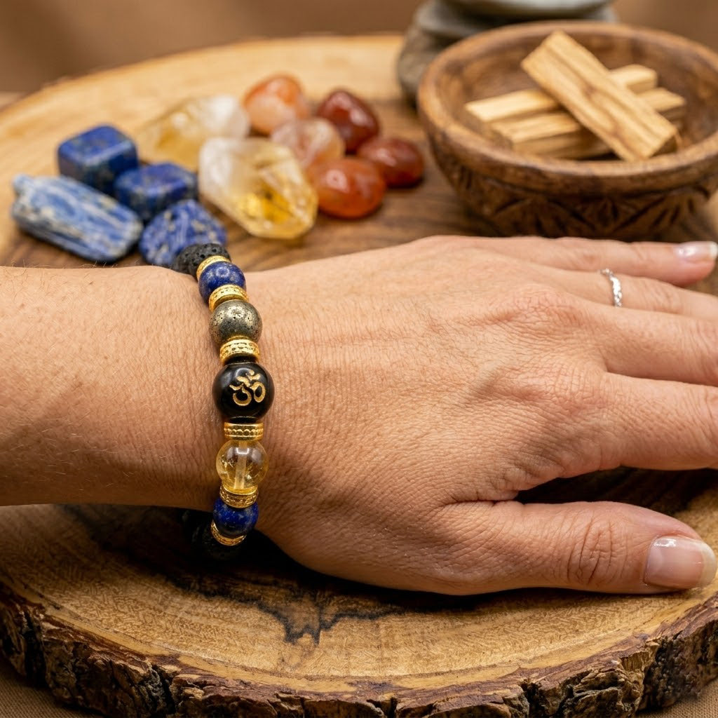 7 Chakra Lava Stone Bracelet with Om Symbol