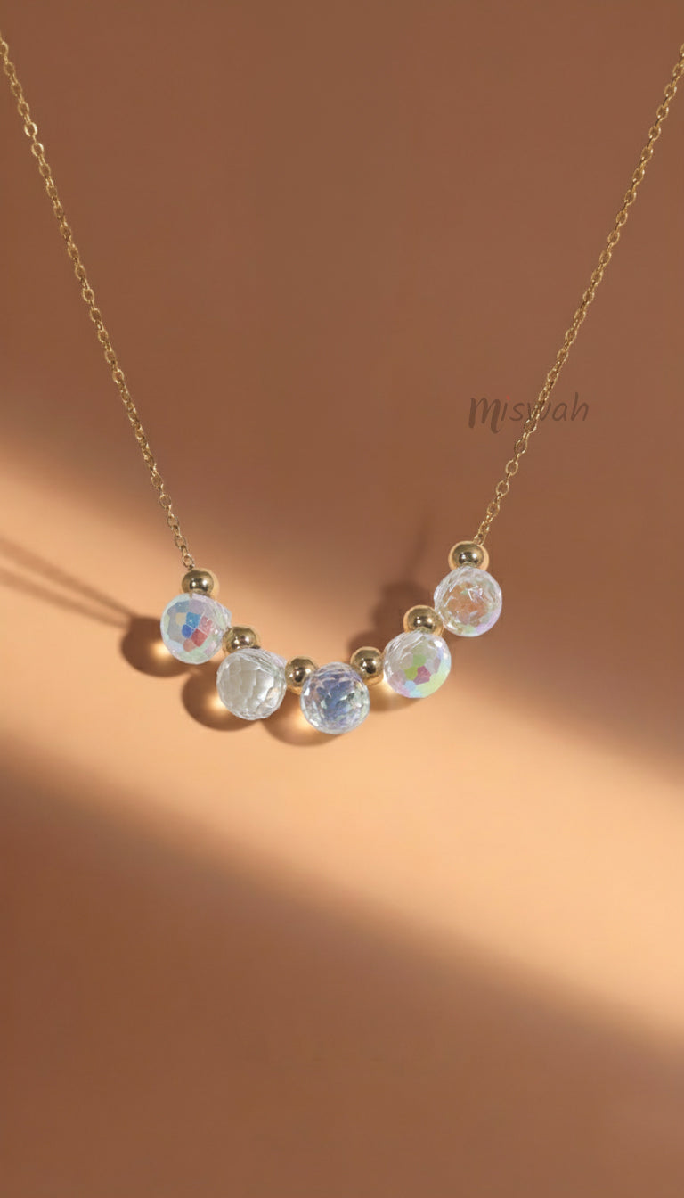 Dainty Iridescent Prism Bead Station Necklace