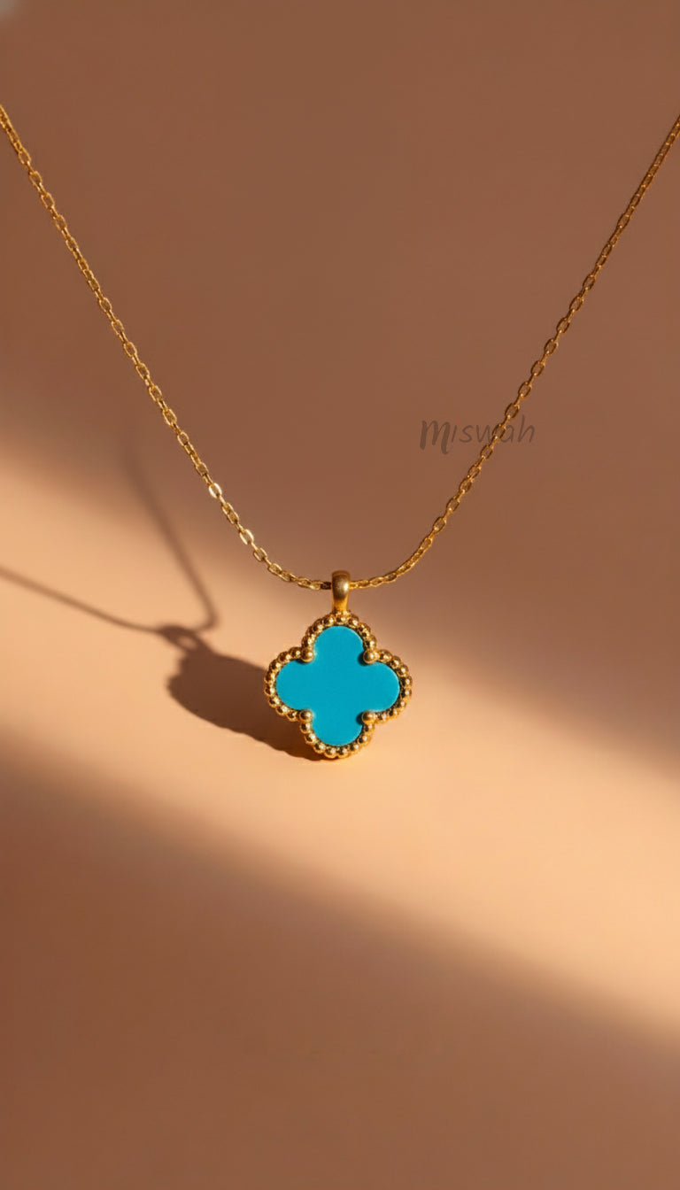 Gold Plated Turquoise Blue Clover Alhambra Necklace