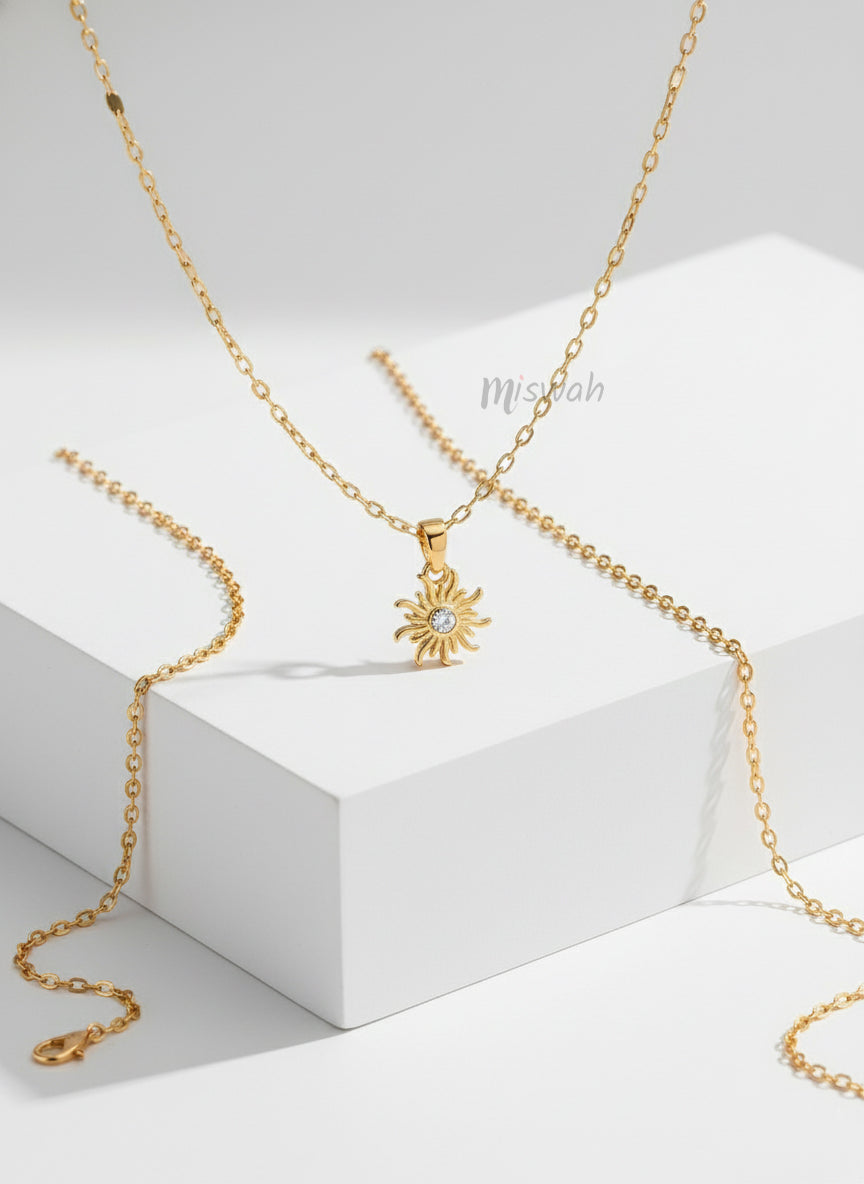 Golden Solis Crystal Sun Charm Necklace