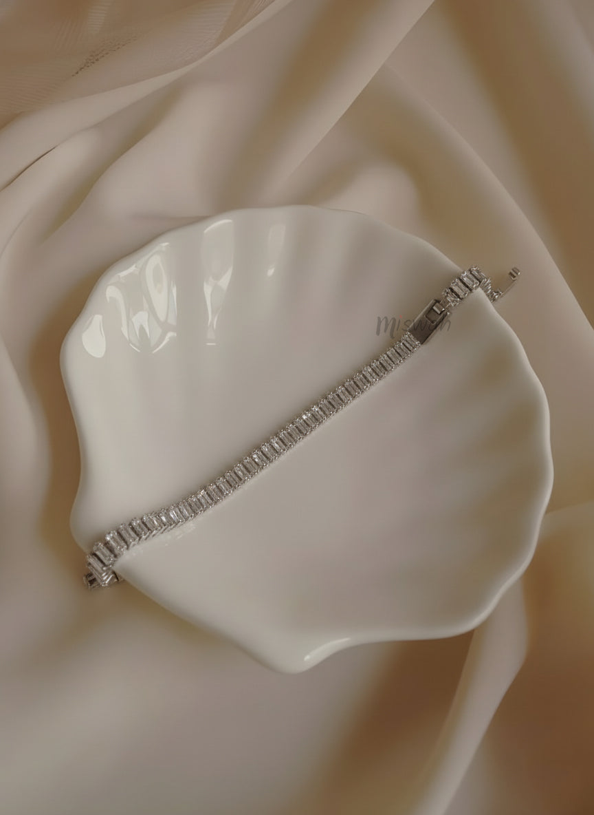 Sterling Silver Baguette Cut Crystal Tennis Bracelet