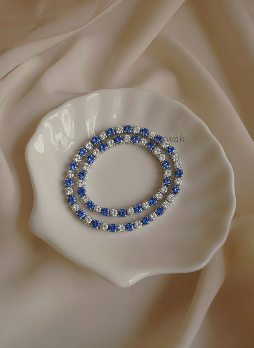 Alternating Blue Zirconia Eternity Bracelet in Silver