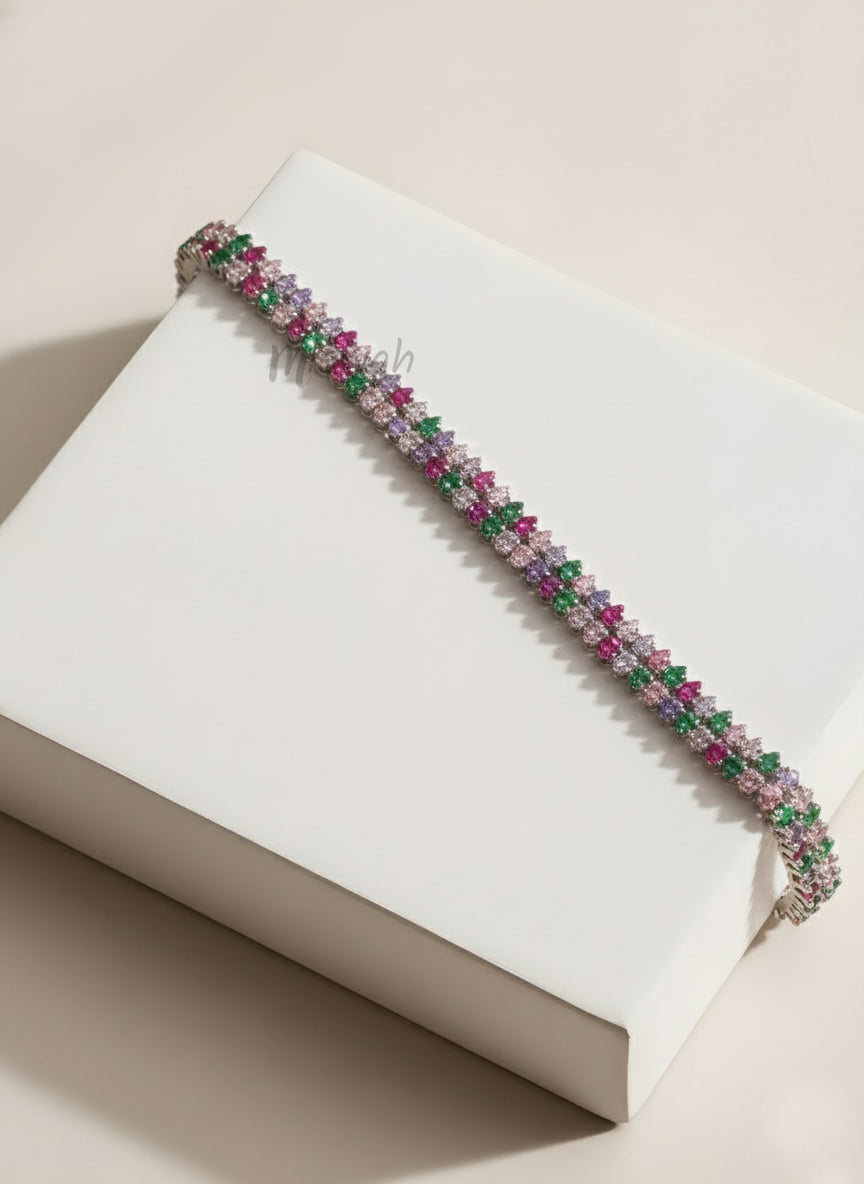 Vibrant Rainbow Pavé Double Strand Eternity Bracelet