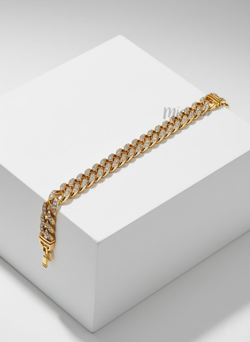 Iced Out Pavé Cuban Link Bracelet | Gold Finish