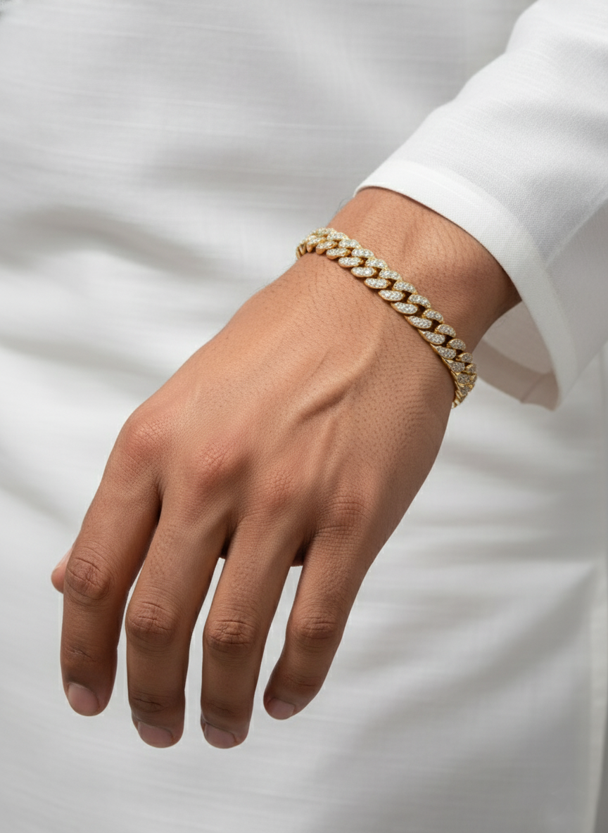 Iced Out Pavé Cuban Link Bracelet | Gold Finish