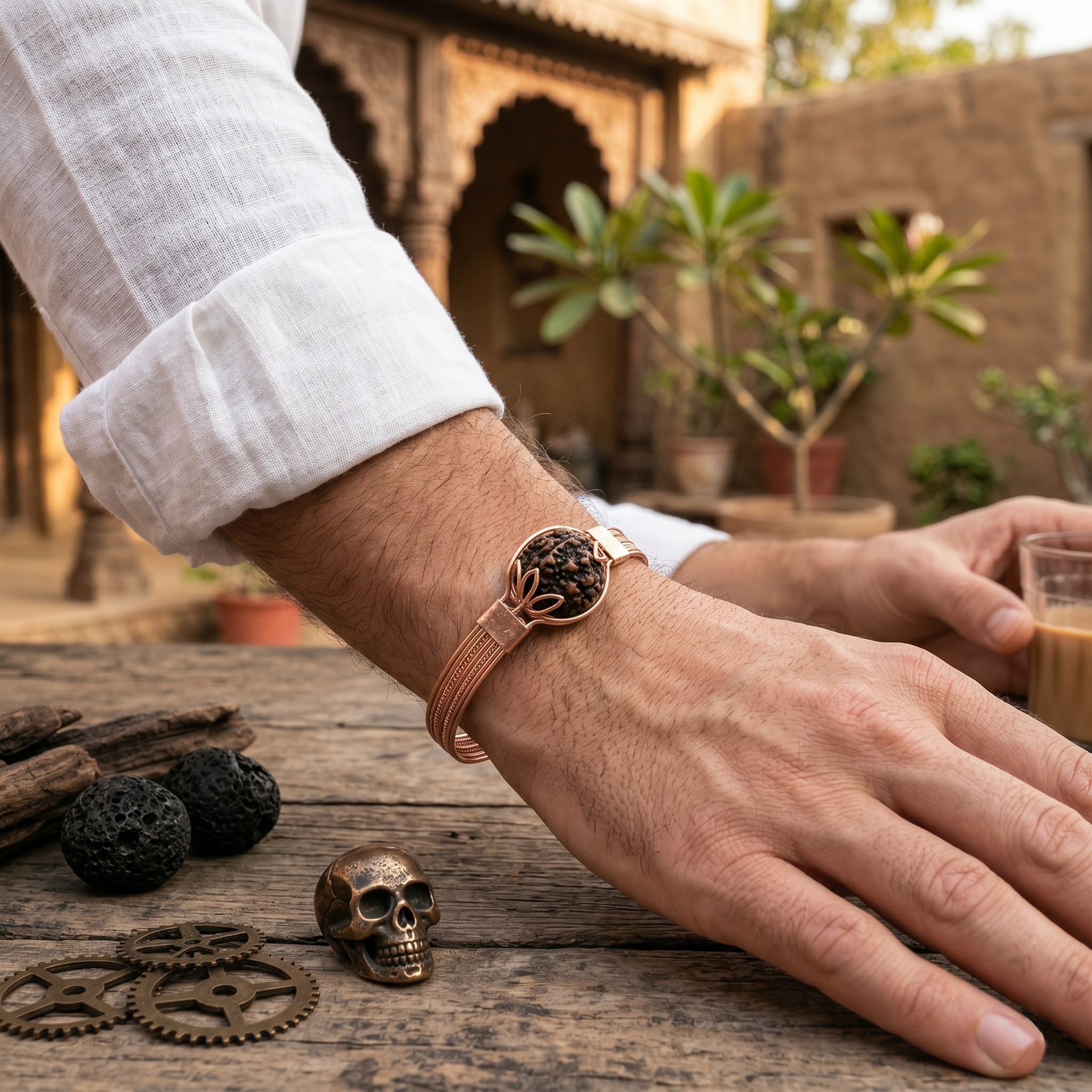Copper Kada with Rudraksha