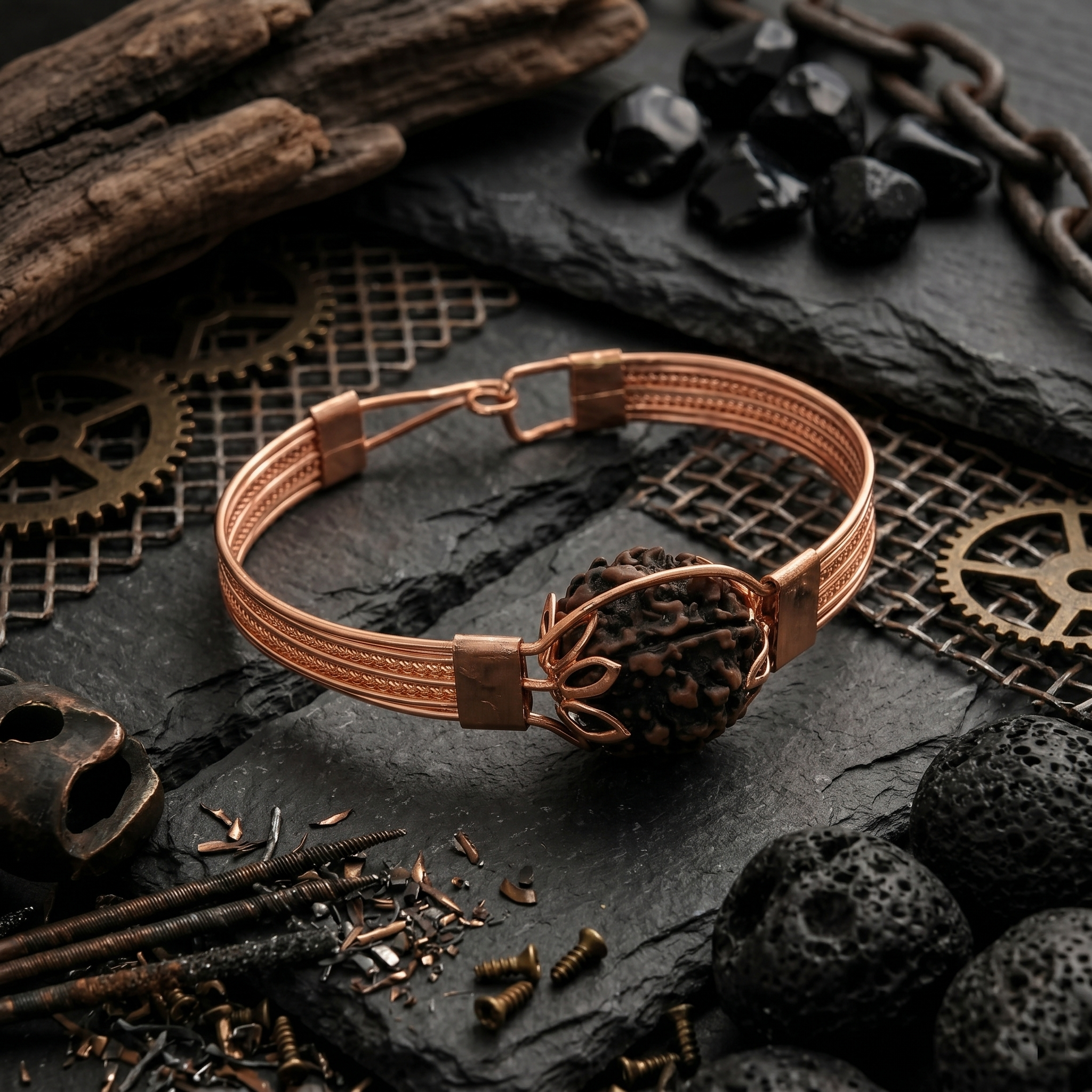 Copper Kada with Rudraksha