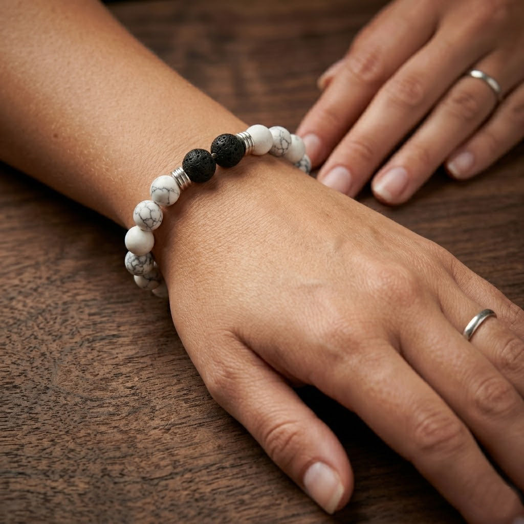 White Howlite & Lava Stone Bracelet