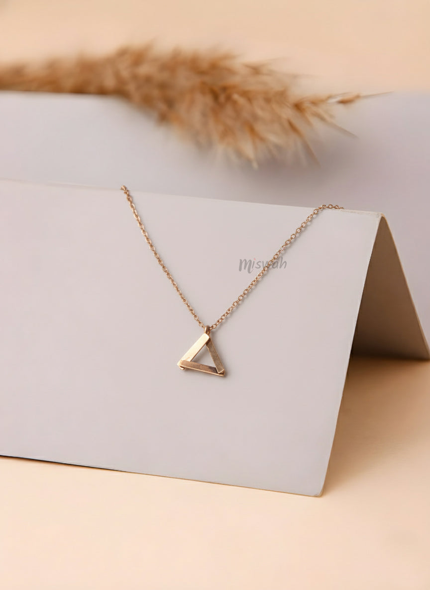 Golden Geometric Triangle Pendant Necklace | Minimal Everyday Chain by Miswah