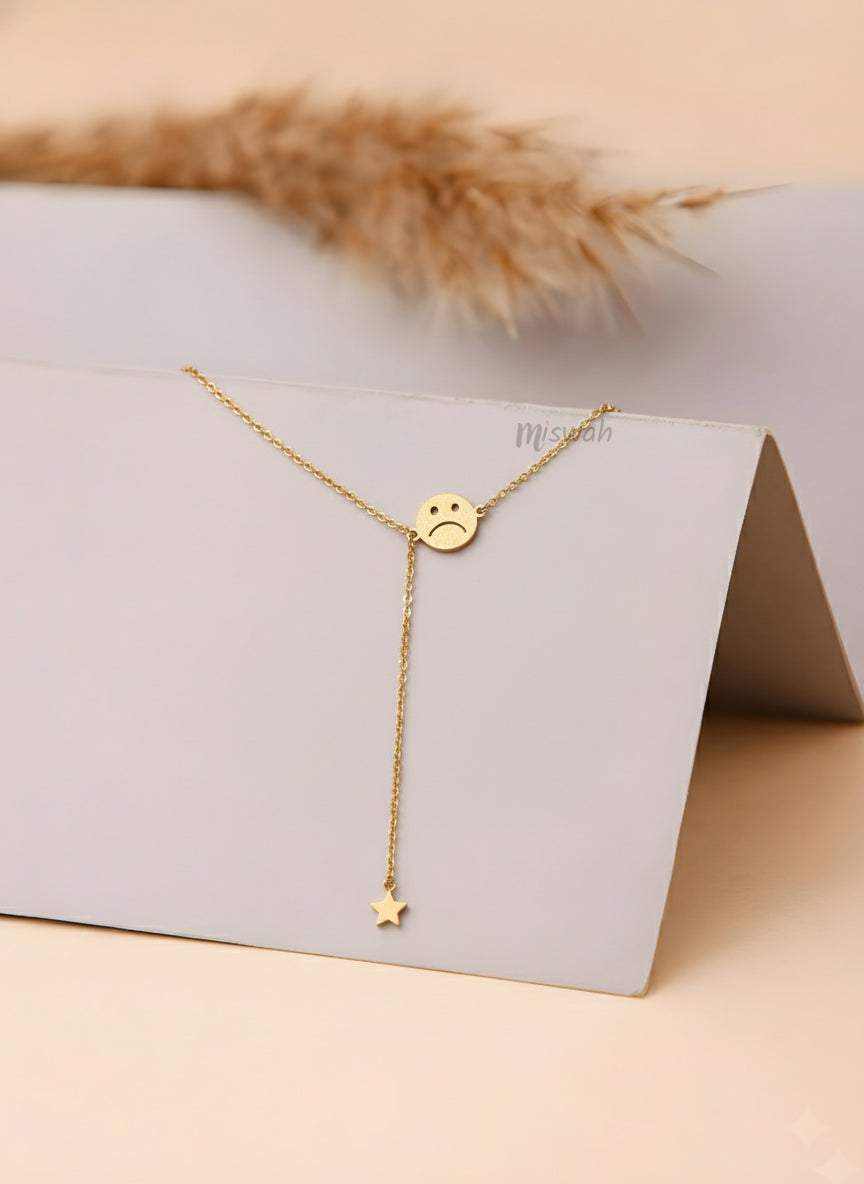 Gold Sad Face Drop Necklace