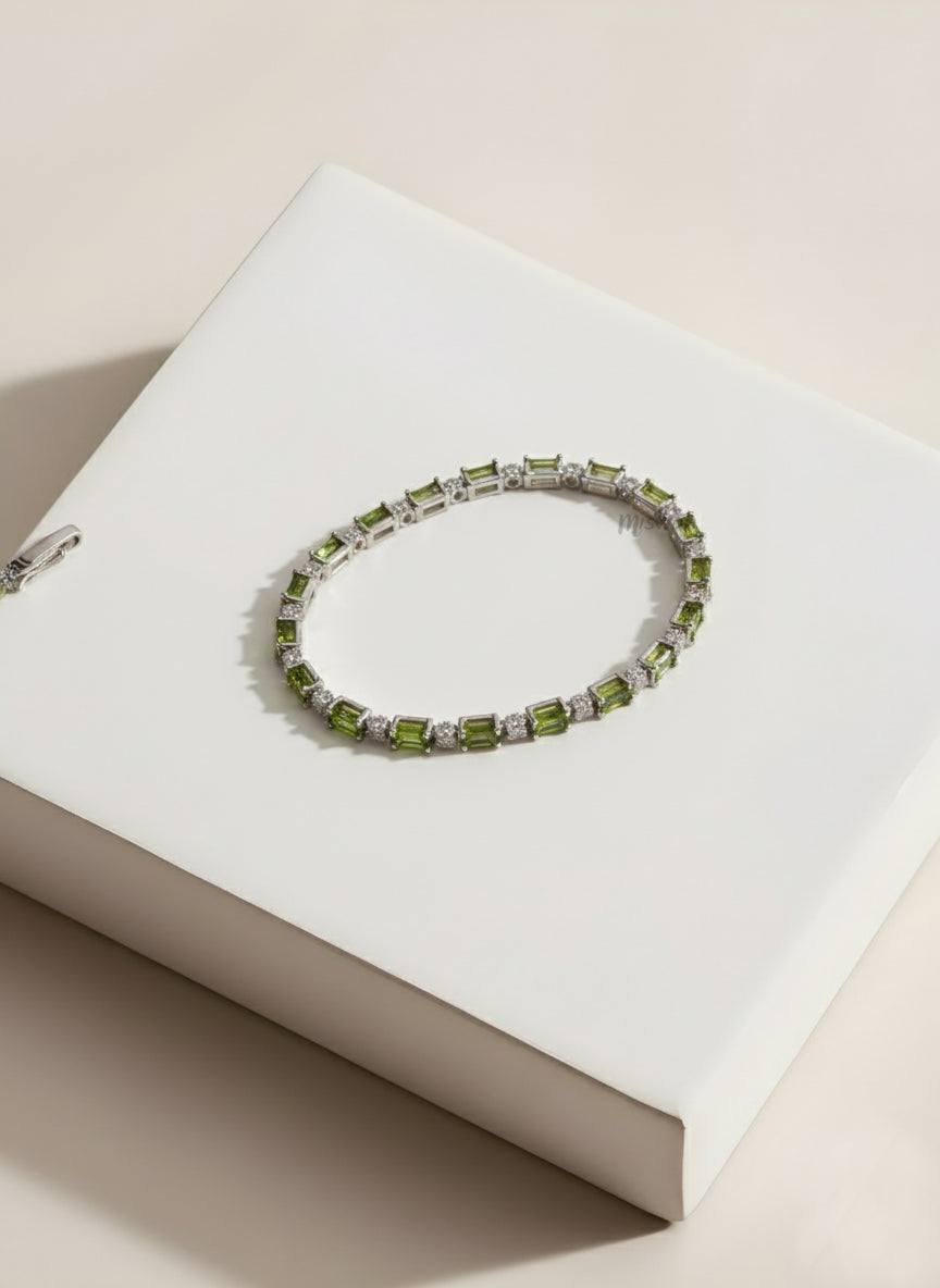 Olive Baguette & Brilliant Tennis Bracelet