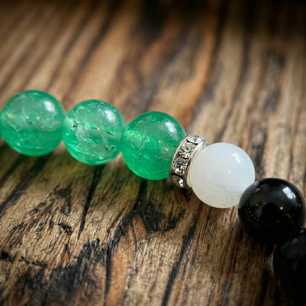 Green Aventurine & Black Beaded Bracelet