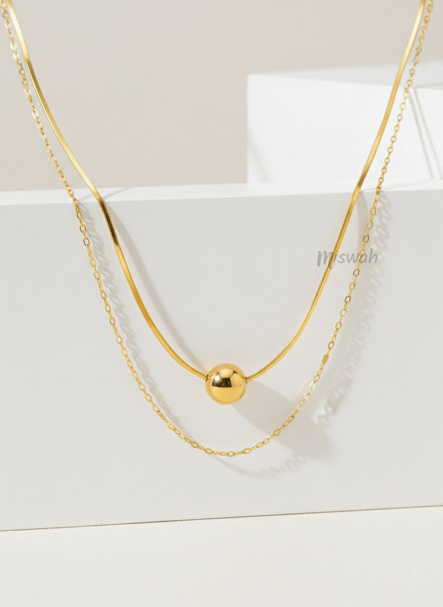 Elara Layered Gold Snake Chain & Orb Pendant Necklace