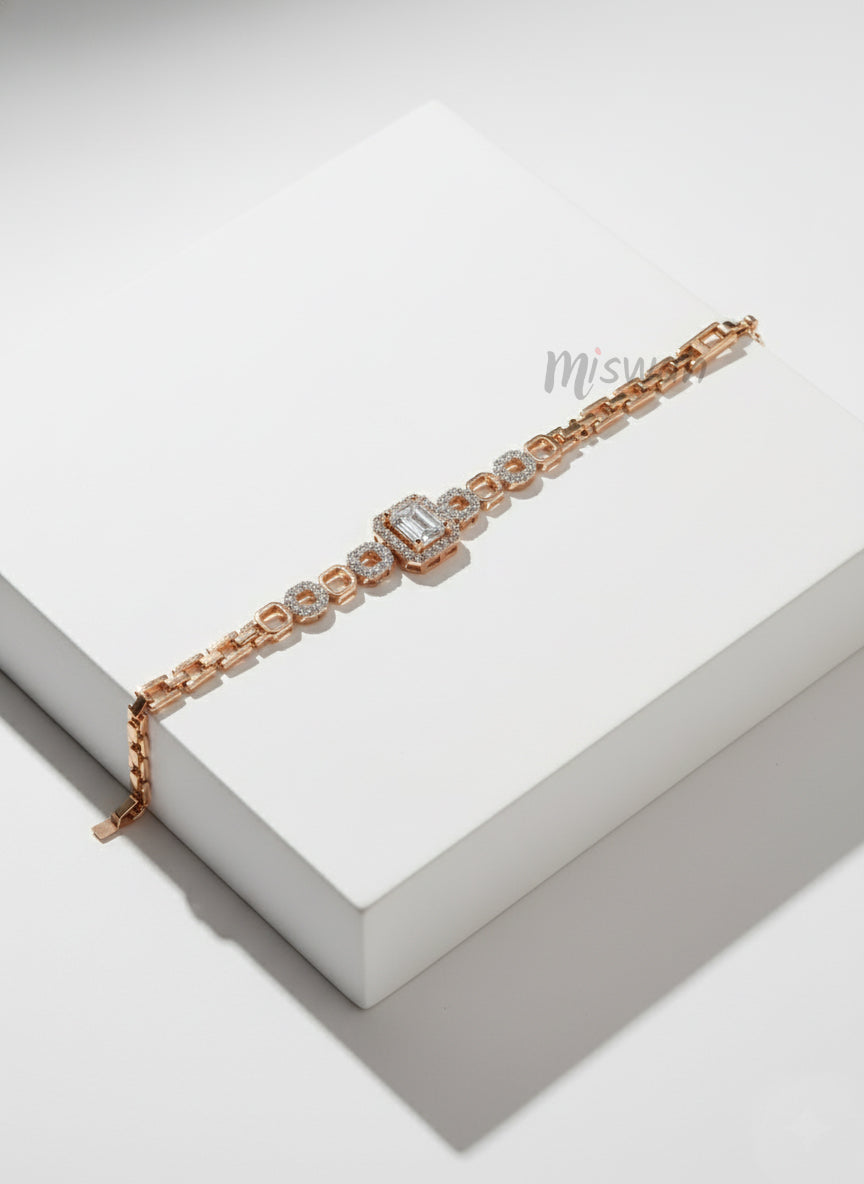 Emerald Cut Halo Geometric Link Bracelet