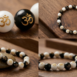 Om Symbol Black & White Beaded Bracelet