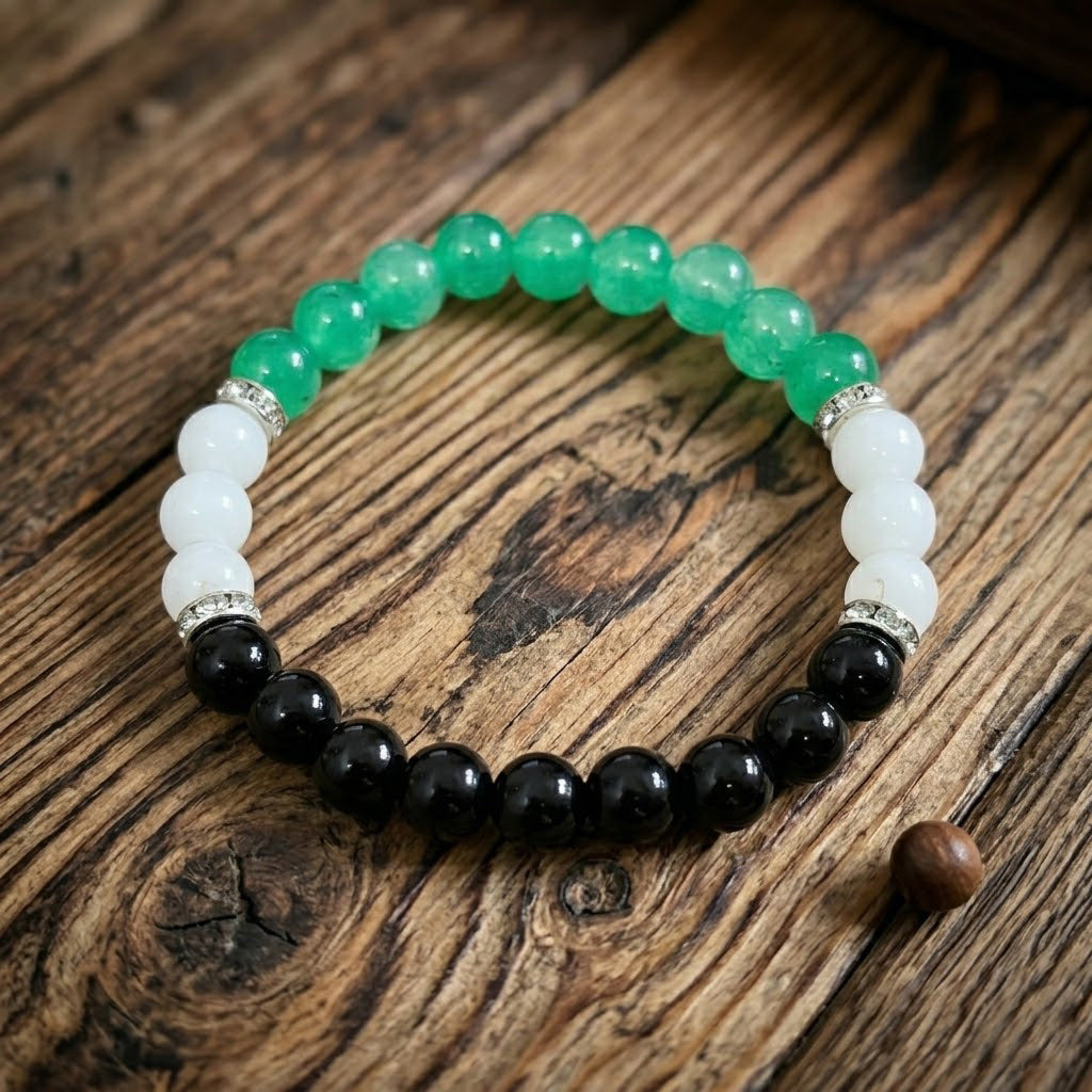 Green Aventurine & Black Beaded Bracelet