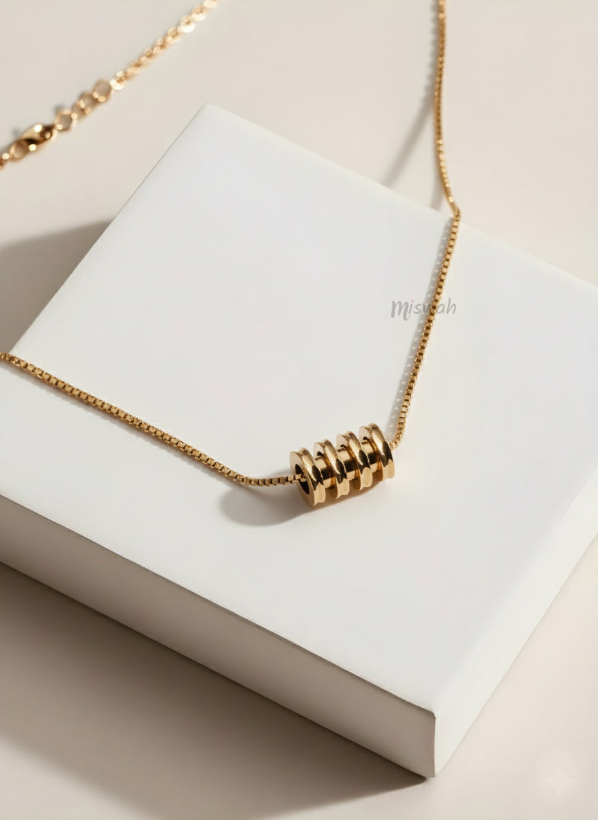 Golden Multi Ring Pendant Necklace