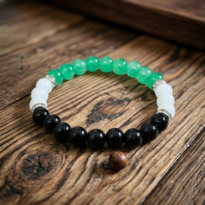 Green Aventurine & Black Beaded Bracelet