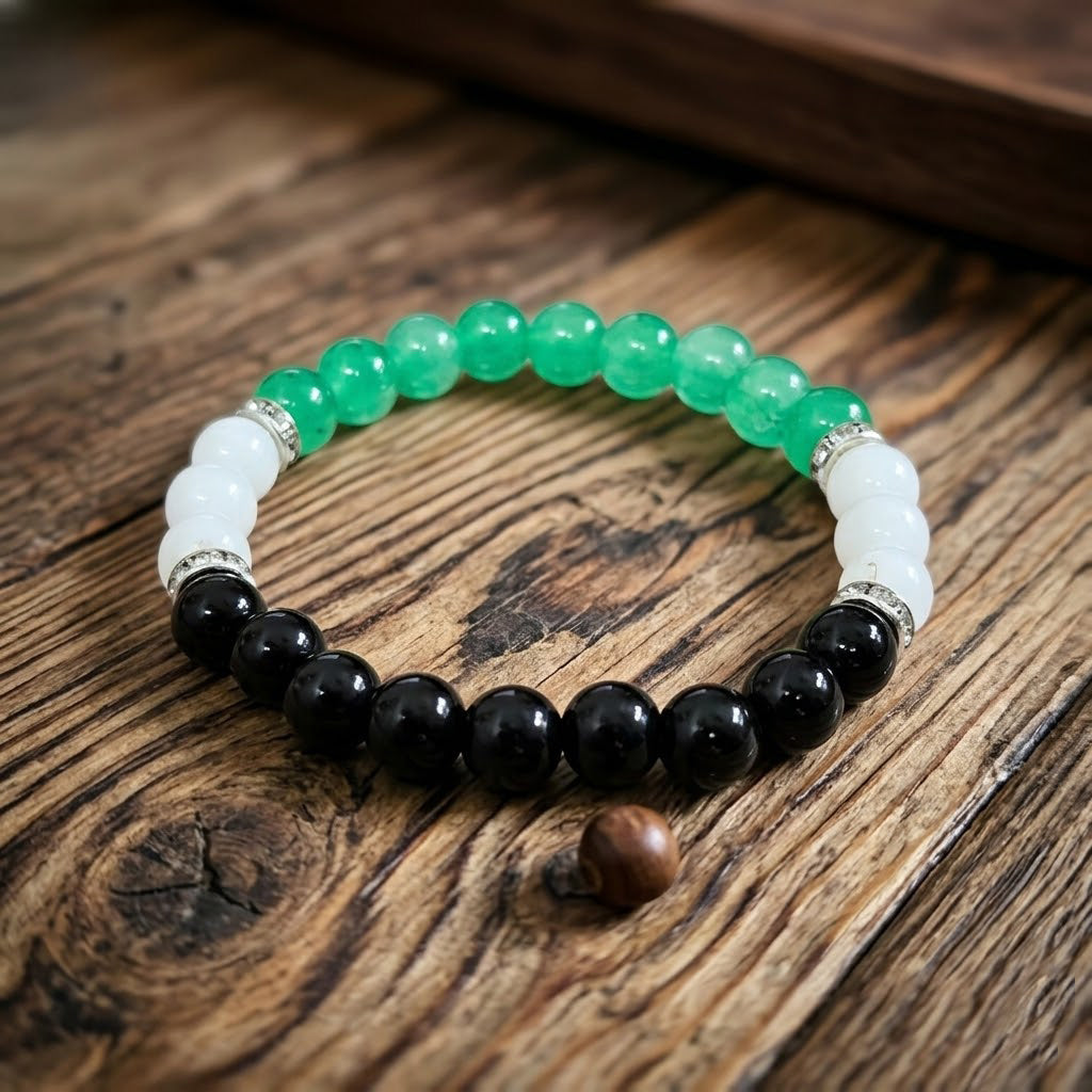 Green Aventurine & Black Beaded Bracelet