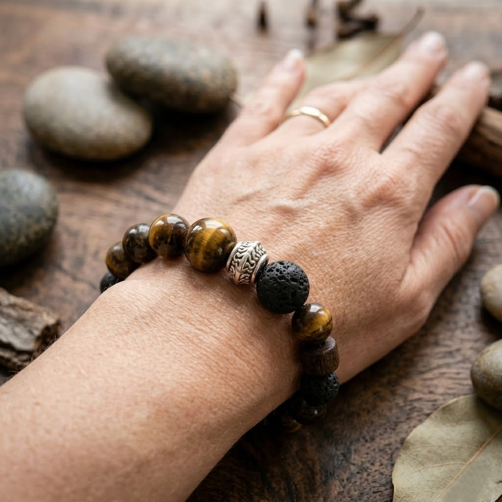 Handmade Tiger Eye & Lava Stone Bracelet