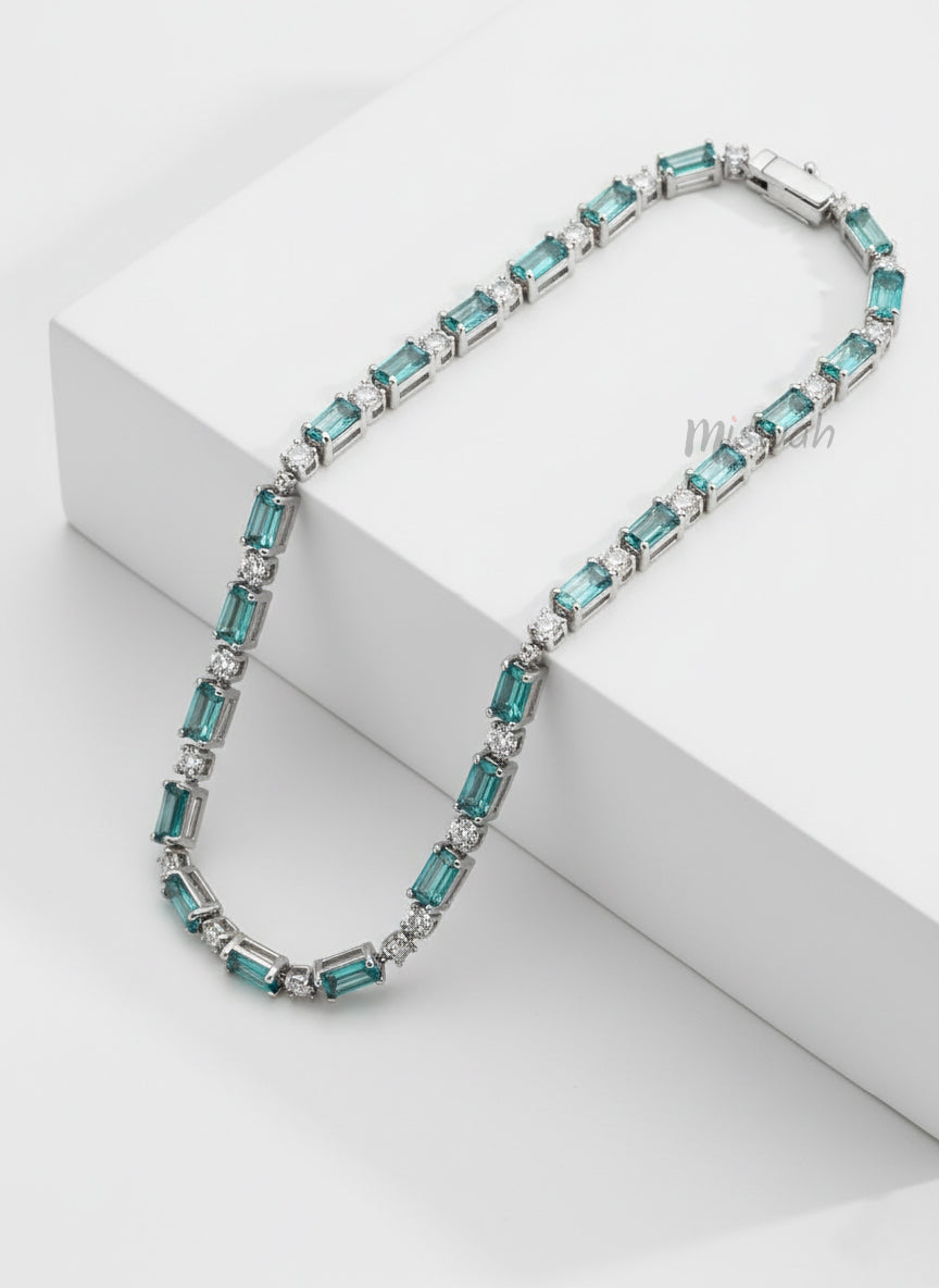 Teal Blue Baguette Crystal Statement Necklace