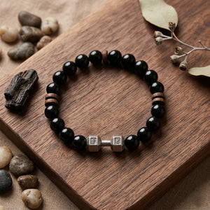 Dumbbell Charm Black Bead Bracelet