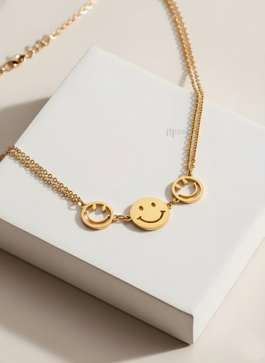 Gold Happy Face Charm Necklace