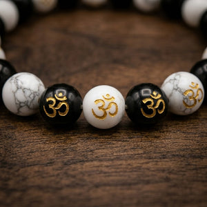 Om Symbol Black & White Beaded Bracelet