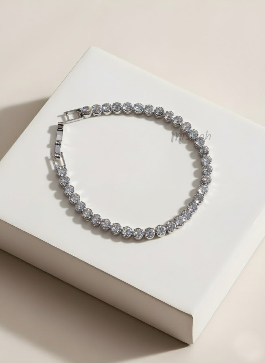 Iced Out Silver Eternity Link Bracelet with Integrated Clasp