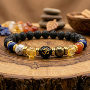 7 Chakra Lava Stone Bracelet with Om Symbol