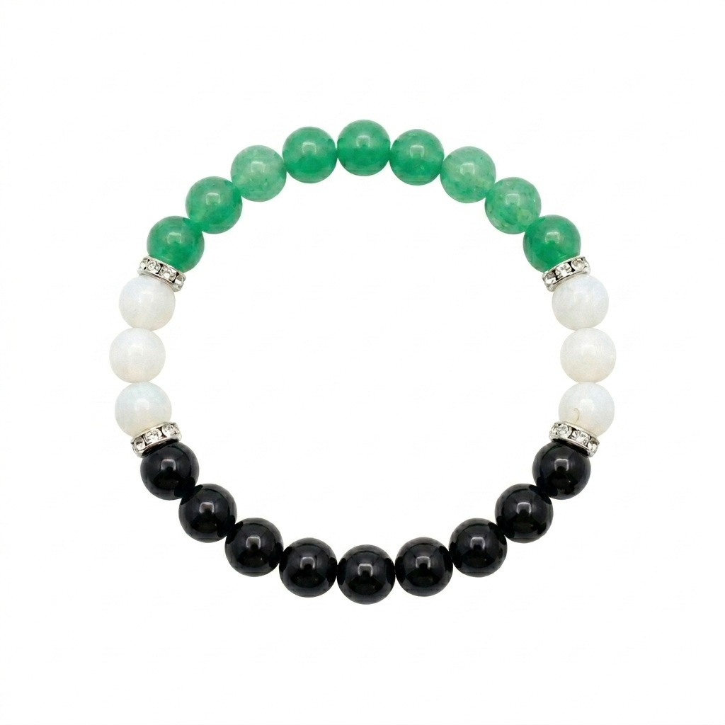 Green Aventurine & Black Beaded Bracelet