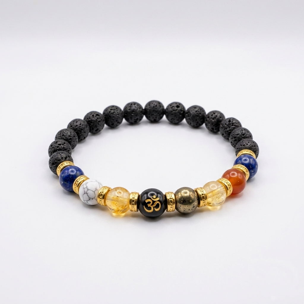 7 Chakra Lava Stone Bracelet with Om Symbol
