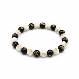 Om Symbol Black & White Beaded Bracelet