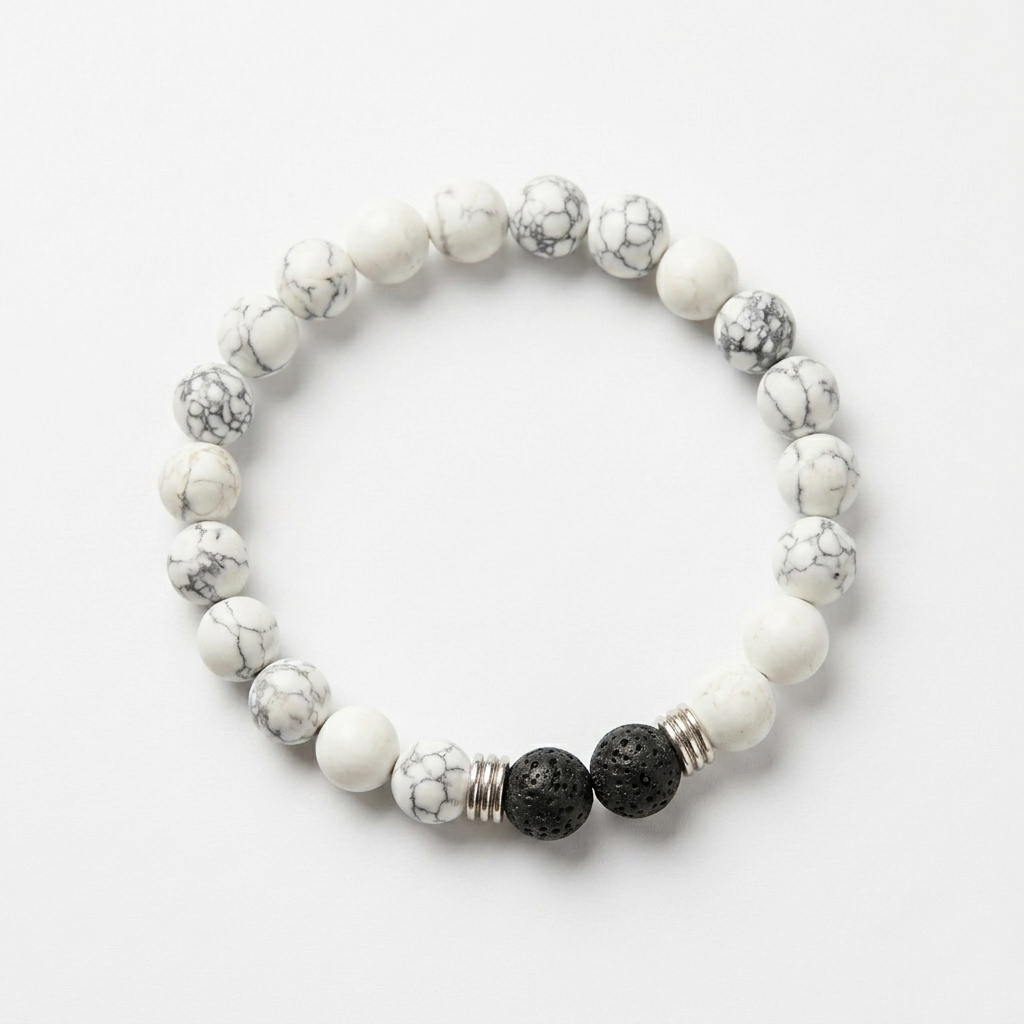 White Howlite & Lava Stone Bracelet