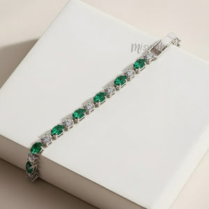 Emerald Elegance Silver Tennis Bracelet
