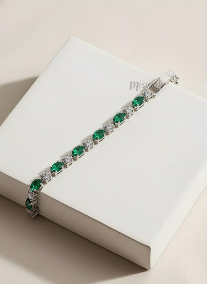 Emerald Elegance Silver Tennis Bracelet