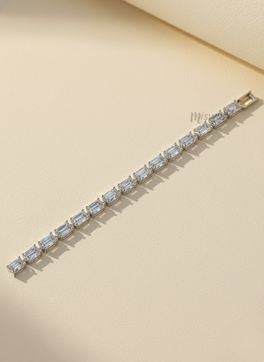 Emerald Cut Silver Tennis Bracelet