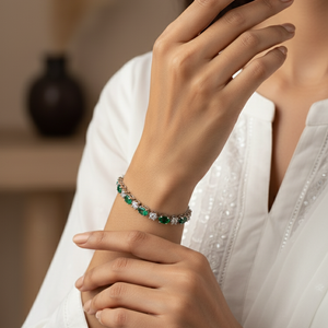 Emerald Elegance Silver Tennis Bracelet