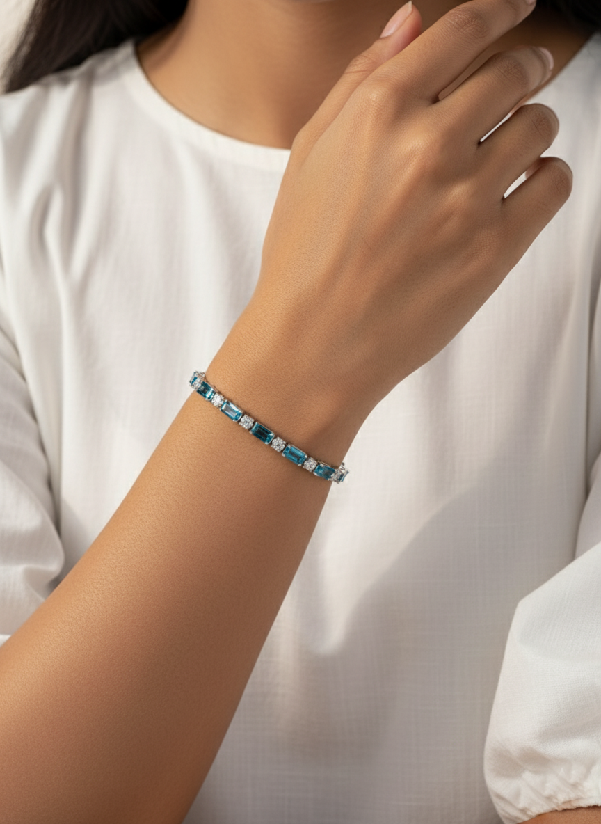 Blue Radiance Silver Tennis Bracelet