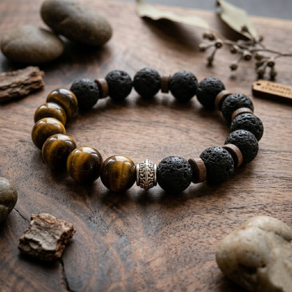 Handmade Tiger Eye & Lava Stone Bracelet